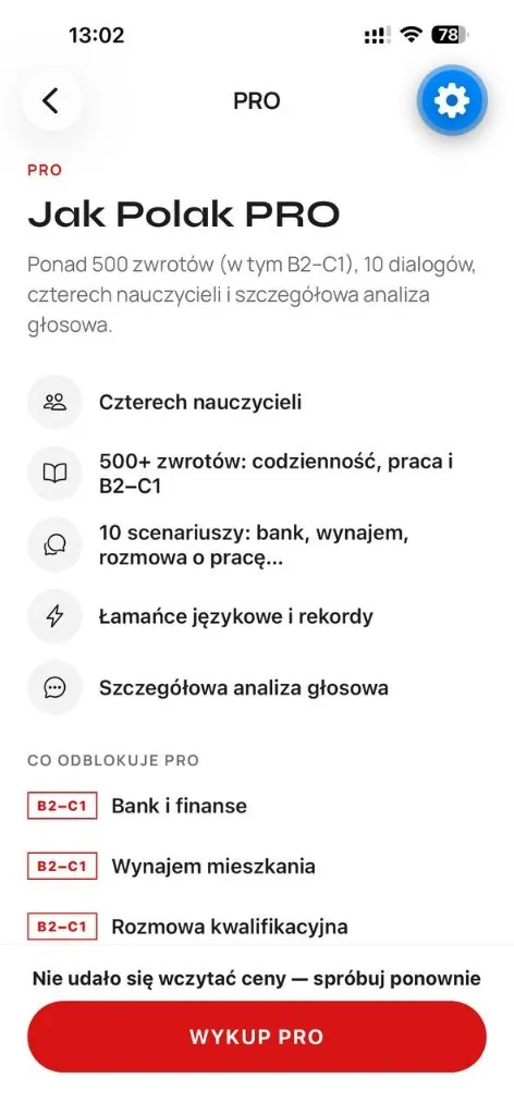 Jak Polak PRO — экран подписки: 500+ фраз, диалоги и детальный голосовой разбор